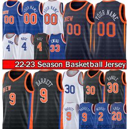 New Yorks Knick Custom Basketball Jersey Gedruckte Ausgabe RJ Barrett Derrick Rose Julius Randle Patrick 33 Ewing Herren 2022 2023 City Black Edition Shirt Trikots