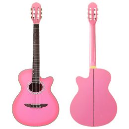 Pegs Pink Colour 39 Inch Classical Guitar 6 String Cutaway Design High Glossy Guitarra Musical Instrument