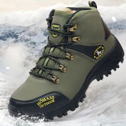 Shoes Army Green Leather Hiking Shoes Men Waterproof Laceup Outdoor Hunting Hiking Ankle Boots for Winter Warm Snow Boots for Men