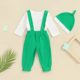 Clothing Sets Baby Boy Irish Day Outfit Clover Letter Print Rompers And Elastic Suspender Pants Beanie Hat Set Fall Spring Clothes