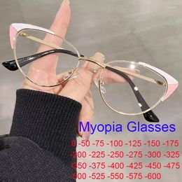 Sunglasses Anti Blue Light Metal Cat Eye Myopia Glasses Women 2024 Fashion Prescription Shortsighted Eyewear Eyeglasses Minus 0 -1 -2 -3 -