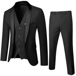 Men Wedding Suit Prom Dress JacketPantsVest Set Slim Fit Tuxedo Male Blazer Customised British Style Groom Clothing 240312