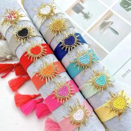 Charm Bracelets 5Pcs Style Colourful Heart Hand-woven Weave Fabric Bracelet For Women Lace Up Adjustable Tassel Rope Gift