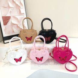 Girls love heart box handbags kids butterfly printed single shoulder bag children PU leather messenger bags Z7315