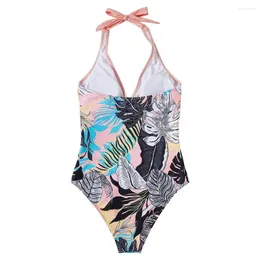 Women's Swimwear Colour Block Monokini Stylish Halter Swimsuit With Tummy Control High Waist Design Sexy Backless For Summer