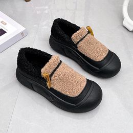 Casual Shoes Loafers Fur Women Boots Flats Platform Round Toe Comfortable Work Winter Plush Warm Cotton Walking Lady Zapatos