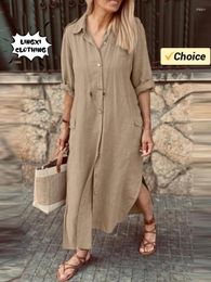 Casual Dresses Summer Cotton And Women's Elegant Long Dress Loose Single Breasted Solid Color Shirt