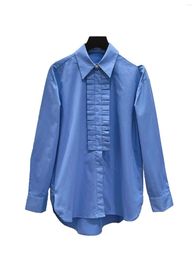 Women's Blouses Lapel Blue Shirt Fashion Personality Temperament Comfortable Versatile 2024 Early Spring Models 1215