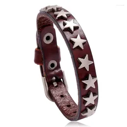 Charm Bracelets 2024 Punk Leather Bracelet Vintage Star Wristband Adjustable Hip Hop Wide Thick Cuff Jewelry Gothic Bangle