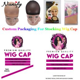 Hairnets 50Packs Custom Logo Packaging For Stocking Wig Cap Printed Logo For Wig Cap Packaging Private Label Mesh Lace Hairnet Wholesale