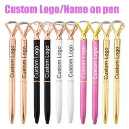50 Pcs Big Crystal Diamond Pen Custom Engrave Name Metal Ballpoint Pens for Woman Lady Girl Wedding Office Birthday Gift 240307