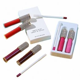 3in1 Diamd Liquid Lipstick & Lip Liner Set Private Label Lip Gloss Bulk Wholesale Matte Lip Kit Makeup Waterproof Lg Lasting 03uV#