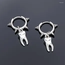 Hoop Earrings 2024 Gothic Silver Colour Tooth Stud Grunge Rock Accessory Charms For Women Punk Korean Jewellery Gifts