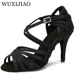 Boots WUXIJIAO dance shoes Latin women's salsa silk satin toe cap dance shoes professional dance shoes ballroom soft sole