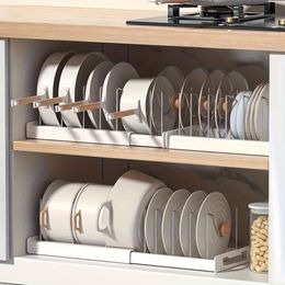 1pc Retractable Cabinet Built-in Rack under Sink, Adjustable Pot Pan and Lid Storage Rack, Kitchen Accessories
