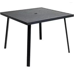 Camp Furniture OEING C-Hopetree Outdoor Dining Table With Umbrella Hole For Outside Patio Metal Square Black