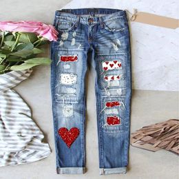 In Plus Size Jeans For Women Denim Valentines Day Jeans Printed Hole Thickened Trousers Vintage Jeans For Women Teen Girl 240320