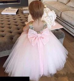 Girl Dresses Pink Baby Girls Birthday Gown Flower With Bow Sequins Top Puffy Kids Clothes Size1-16Years