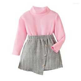 Clothing Sets Autumn Kids Toddler Girl Fall Outfit Solid Colour Ribbed Long Sleeve Turtleneck Tops Skirt Set Casual Clothes