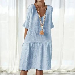 Casual Dresses Loose Midi Dress Stylish Women's V Neck A-line With Half Sleeves Soft Breathable Fabric Patchwork Detail For