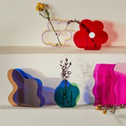 Vases Nordic Rainbow Colourful Acrylic Vases Art Geometric Sunlight Sunrise Daybreak Vases for Home Decorations Desktop Decor