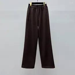 Women's Pants High Quality Women Brown Waisted Straight Leg Leisure Elastic Waist With Plush Pant 24 Designer Zippered Pocket