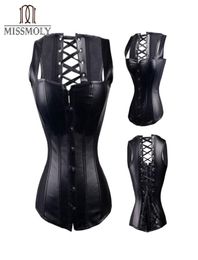 Miss Moly Black Leather Steampunk Women Steel Boned Gothic Corsets Zip Lace Up Waist Trainer Overbust Corset Unnderbust Bustier4103820