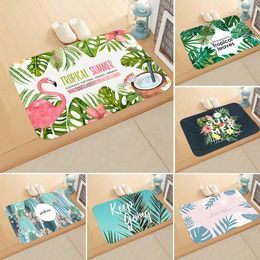 Carpets Summer Tropical Plant Carpet Floor Mat Doormat Green Leaves Flamingo Decoration Non-Slip Cactus Flannel Rug