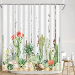 Shower Curtains Cactus Curtain Watercolour Tropical Plants Rustic Plank Farm Butterfly Leaves Polyester Fabric Bathroom Decor Set