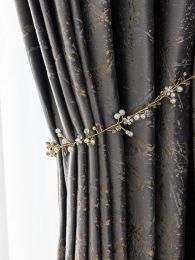 Curtains Brand New Nordic Velvet Gilding Blackout Curtain for Living Room Bedroom Modern Stone Texture Retro Gold Jacquard Window Drapes