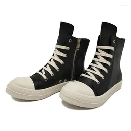 Casual Shoes Vintage Design Men's Fashion High Top Platform Black Leather Vulcanised Women's Chunky Sneaker Male Trainer