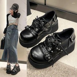 Dress Shoes 2024 Punk Fashion Black Mary Jane Autumn Rivet Gothic Women's Lace Up Thick Bottom Waterproof Platform Metal Chain