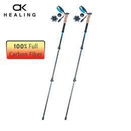 Sticks 100% Full Carbon Fibre Shaft Trekking Poles Ultra Light Soft EVA Handle 3 Sections Adjustable Walking Cane Hiking Stick Poles