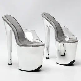 Dance Shoes Leecabe20cm/8inch PVC Upper Style Silver Platform High Heel Slipper Sandals Sexy Model Pole