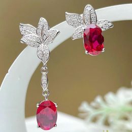 Stud Earrings Fashionable Red Treasure AB Women's S925 Silver Gorgeous Small And Exquisite Engagement Jewelry