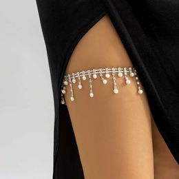 Fashionable Rhinestone Tassel Nightclub Party Sexy Imitation Pearl Inlaid Diamond Thigh Chain Leg Decoration for Women