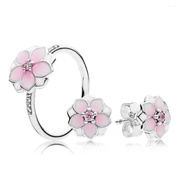 Cluster Rings 2024 925 Sterling Silver Magnolia Bloom Spring Flowers Ring Gift Set Charms Fit DIY Original Jewelry A