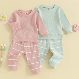 Clothing Sets 6-36months Baby Girls Pants Set Long Sleeve Crew Neck Sweatshirt With Striped Sweatpants 2-Piece Outfit For