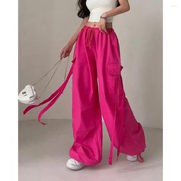 Women's Pants 2024 Korean Style Women Drawstring Pocket Design Cargo Female Ribbon Decor Buckle Cuffed Black Fashion Streetwear