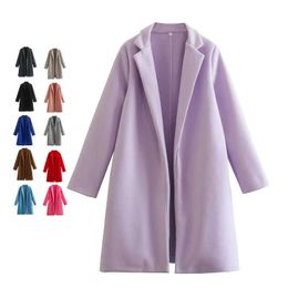 Yg296 Custom Womens Wool Blends Long Jackets Wholesale Buckle Free Trench Coats