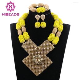 Necklace Earrings Set Latest African Wedding Nigerian Beads Yellow Bride Crystal Statement Women Gift WE008