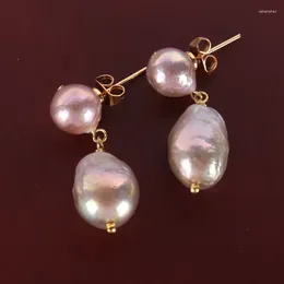 Dangle Earrings 15-20mm Natural Pink Baroque Pearl Bird Shape Earring 18k Ear Drop Fashion Wedding Women Hook Classic