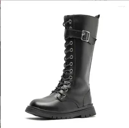 Boots Kids Leather For Girls Boys High Mid-Calf Fashion Autumn Winter Solid Colors Non-Slip Long Snow