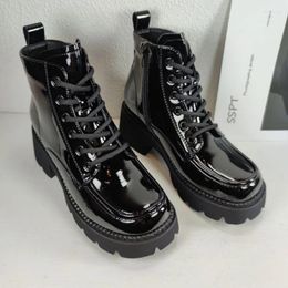 Boots Thick-soled Short Ladies 2024 Fashion Winter Plus Velvet Patent Leather Comfortable And Elegant Women
