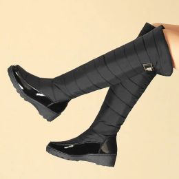 Boots Women Boots Warm Winter High Quality Plush Black Over the Knee Boots Comfort Flat with Slim Thighs Waterproof Snow Boots Size 44