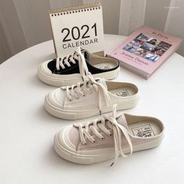 Casual Shoes 2024 Half-drag Canvas Female Spring And Summer Breathable Stepping Student Korean Style Trendy Single