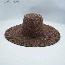 Wide Brim Hats Bucket Hats Height Flat Top Fedoras Hat Brown Beige Wheat Straw Summer Hat for Women Men Wide Brim Sun Hat Fashion Outdoor Travel Derby Hat L240322