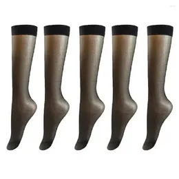 Women Socks Transparent Nylon Stockings Ultra-thin High Elasticity Women's Anti-slip Breathable Calf Length 5 Pairs Long