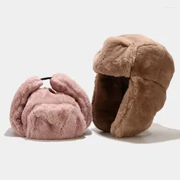 Berets Winter Earflaps Women's Ear Cap Outdoor Thickened Warm-Keeping Cold-Proof Cute Ears Cotton-Padded Plus Velvet Rex