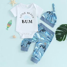 Clothing Sets Baby Boy Clothes Summer Cute Born Coming Home Outfits Short Sleeve Romper Bodysuit Pants And Hat 3 Piece Gift Set